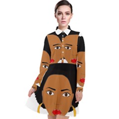 African American Woman With ?urly Hair Long Sleeve Chiffon Shirt Dress