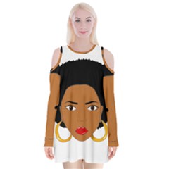 African American Woman With ?urly Hair Velvet Long Sleeve Shoulder Cutout Dress