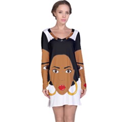 African American Woman With ?urly Hair Long Sleeve Nightdress