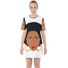 African American Woman With ?urly Hair Sixties Short Sleeve Mini Dress by bumblebamboo