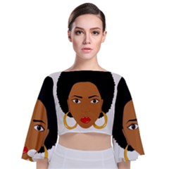 African American Woman With ?urly Hair Tie Back Butterfly Sleeve Chiffon Top by bumblebamboo
