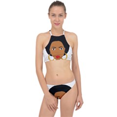 African American Woman With ?urly Hair Racer Front Bikini Set by bumblebamboo