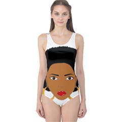 African American Woman With ?urly Hair One Piece Swimsuit