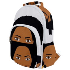 African American Woman With ?urly Hair Rounded Multi Pocket Backpack by bumblebamboo