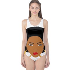 African American Woman With ?urly Hair One Piece Swimsuit by bumblebamboo