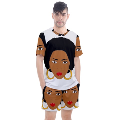 African American Woman With ?urly Hair Men s Mesh Tee And Shorts Set by bumblebamboo