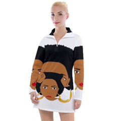 African American Woman With ?urly Hair Women s Long Sleeve Casual Dress by bumblebamboo