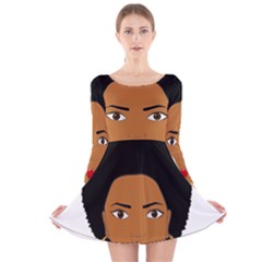 African American Woman With ?urly Hair Long Sleeve Velvet Skater Dress by bumblebamboo