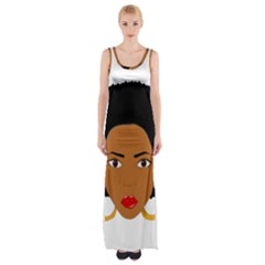 African American Woman With ?urly Hair Thigh Split Maxi Dress by bumblebamboo