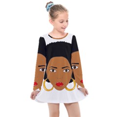 African American Woman With ?urly Hair Kids  Long Sleeve Dress by bumblebamboo