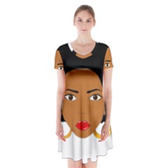 African American Woman With ?urly Hair Short Sleeve V-neck Flare Dress by bumblebamboo