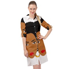 African American Woman With ?urly Hair Long Sleeve Mini Shirt Dress by bumblebamboo