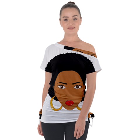 African American Woman With ?urly Hair Tie-up Tee by bumblebamboo