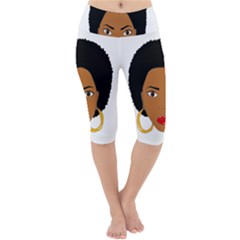 African American Woman With ?urly Hair Lightweight Velour Cropped Yoga Leggings by bumblebamboo