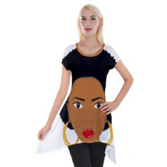 African American Woman With ?urly Hair Short Sleeve Side Drop Tunic by bumblebamboo