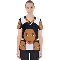 African American Woman With ?urly Hair Women s V-neck Scrub Top by bumblebamboo