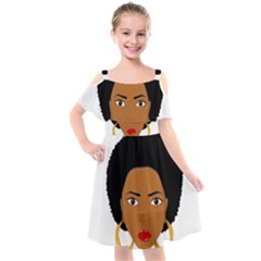 African American Woman With ?urly Hair Kids  Cut Out Shoulders Chiffon Dress by bumblebamboo