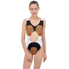 African American Woman With ?urly Hair Center Cut Out Swimsuit