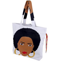 African American Woman With ?urly Hair Drawstring Tote Bag by bumblebamboo