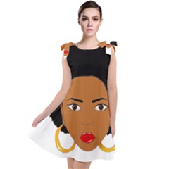 African American Woman With ?urly Hair Tie Up Tunic Dress by bumblebamboo