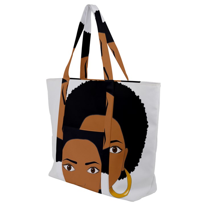 African American woman with сurly hair Zip Up Canvas Bag