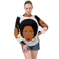 African American Woman With ?urly Hair High Neck Long Sleeve Chiffon Top by bumblebamboo