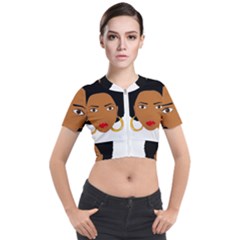 African American Woman With ?urly Hair Short Sleeve Cropped Jacket