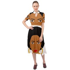 African American Woman With ?urly Hair Keyhole Neckline Chiffon Dress by bumblebamboo