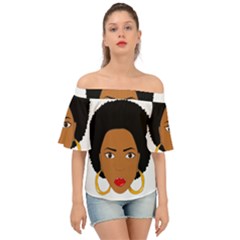African American Woman With ?urly Hair Off Shoulder Short Sleeve Top by bumblebamboo