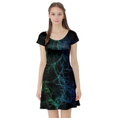 Fractal Lines Wallpaper Backdrop Short Sleeve Skater Dress