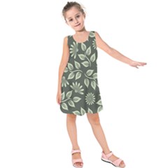 Flowers Pattern Spring Green Kids  Sleeveless Dress