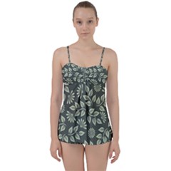 Flowers Pattern Spring Green Babydoll Tankini Set by Pakrebo