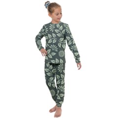 Flowers Pattern Spring Green Kids  Long Sleeve Set  by Pakrebo