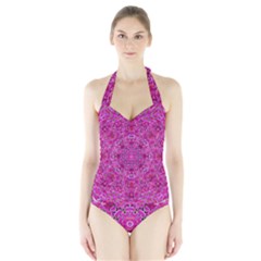 Flowering And Blooming To Bring Happiness Halter Swimsuit by pepitasart