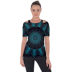 Ornament District Turquoise Shoulder Cut Out Short Sleeve Top by Pakrebo