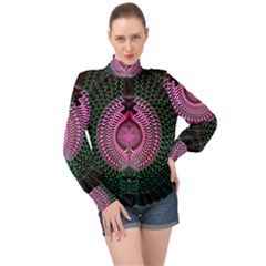 Fractal Traditional Fractal Hypnotic High Neck Long Sleeve Chiffon Top by Pakrebo