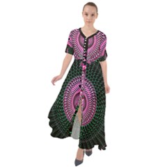 Fractal Traditional Fractal Hypnotic Waist Tie Boho Maxi Dress by Pakrebo