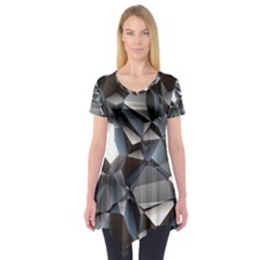 Triangles Polygon Color Silver Uni Short Sleeve Tunic  by Pakrebo