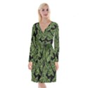 Leaves Pattern Tropical Green Long Sleeve Velvet Front Wrap Dress View1