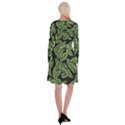 Leaves Pattern Tropical Green Long Sleeve Velvet Front Wrap Dress View2