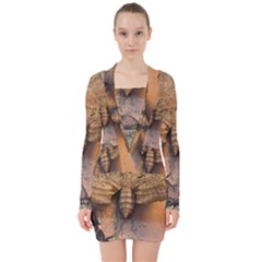 Night Moth V-neck Bodycon Long Sleeve Dress by Riverwoman