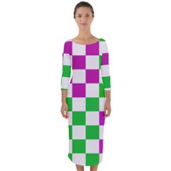 Checkerboard Again 1 Quarter Sleeve Midi Bodycon Dress