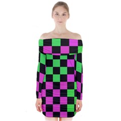 Checkerboard Again 1a Long Sleeve Off Shoulder Dress by impacteesstreetwearseven