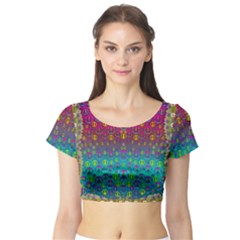 Signs Of Peace  In A Amazing Floral Gold Landscape Short Sleeve Crop Top by pepitasart