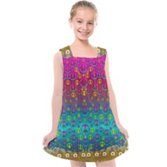 Signs Of Peace  In A Amazing Floral Gold Landscape Kids  Cross Back Dress by pepitasart