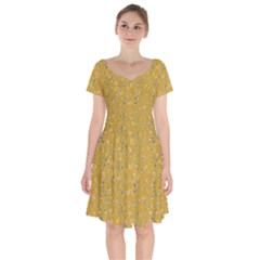 Dark Gold Floral   Short Sleeve Bardot Dress by 1dsign