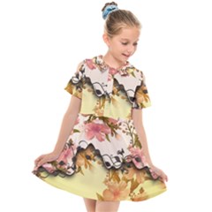 A Touch Of Vintage, Floral Design Kids  Short Sleeve Shirt Dress by FantasyWorld7