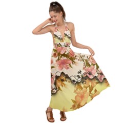 A Touch Of Vintage, Floral Design Backless Maxi Beach Dress by FantasyWorld7