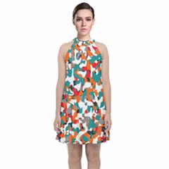 Pop Art Camouflage 1 Velvet Halter Neckline Dress 