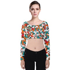 Pop Art Camouflage 1 Velvet Long Sleeve Crop Top